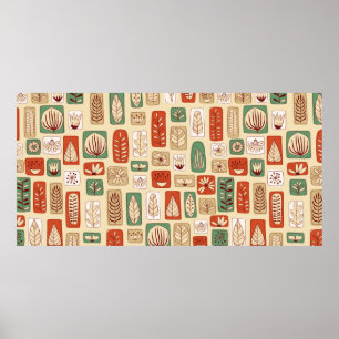Scandinavische ontwerptegels met abstracte bladere poster