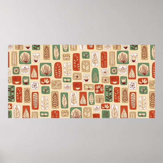 Scandinavische ontwerptegels met abstracte bladere poster (Voorkant)