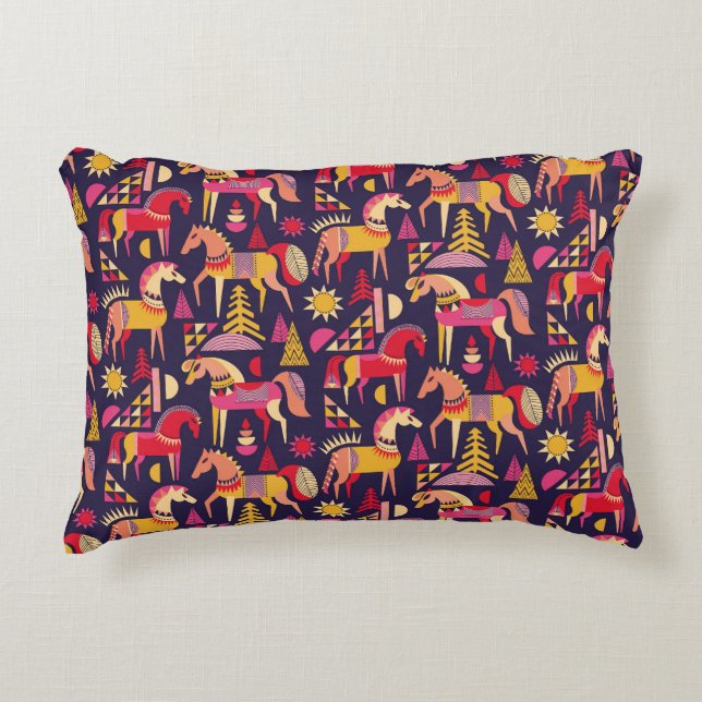 Scandinavische paarden: decoratief naadloos ontwer accent kussen (Voorkant)