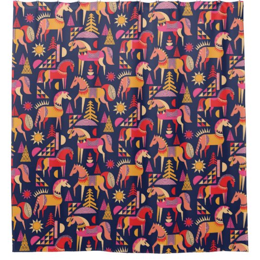 Scandinavische paarden: decoratief naadloos ontwer douchegordijn (Voorkant)