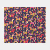 Scandinavische paarden: decoratief naadloos ontwer fleece deken (Voorkant (Horizontaal))