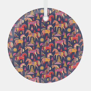 Scandinavische paarden: decoratief naadloos ontwer glas ornament