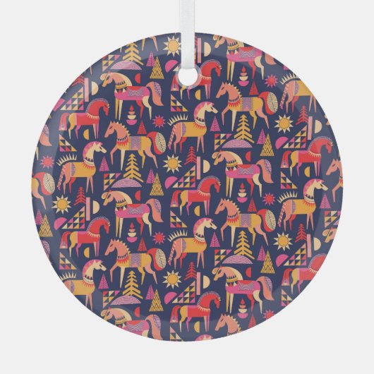 Scandinavische paarden: decoratief naadloos ontwer glas ornament (Voorkant)