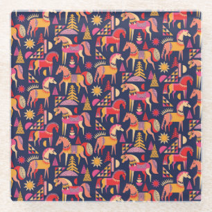 Scandinavische paarden: decoratief naadloos ontwer glazen onderzetter