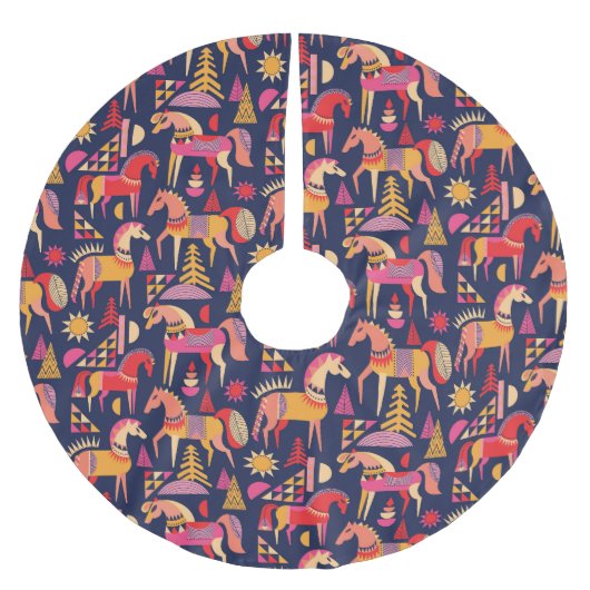 Scandinavische paarden: decoratief naadloos ontwer kerstboom rok (Voorkant)