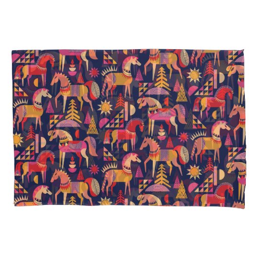 Scandinavische paarden: decoratief naadloos ontwer kussensloop (Voorkant)