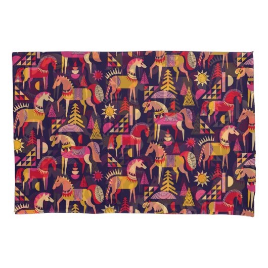 Scandinavische paarden: decoratief naadloos ontwer kussensloop (Voorkant)