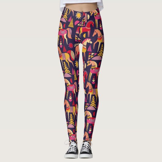 Scandinavische paarden: decoratief naadloos ontwer leggings (Voorkant)