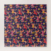 Scandinavische paarden: decoratief naadloos ontwer legpuzzel (Horizontaal)