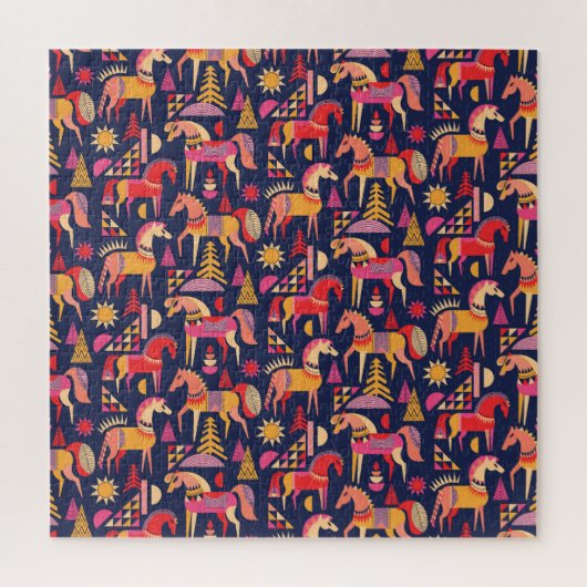 Scandinavische paarden: decoratief naadloos ontwer legpuzzel (Verticaal)
