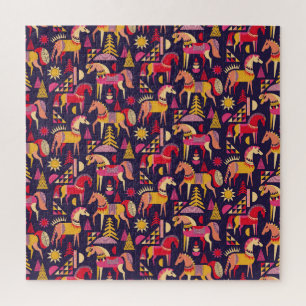 Scandinavische paarden: decoratief naadloos ontwer legpuzzel
