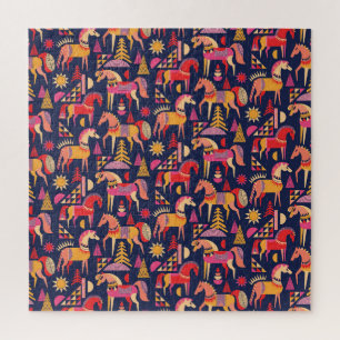 Scandinavische paarden: decoratief naadloos ontwer legpuzzel