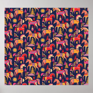 Scandinavische paarden: decoratief naadloos ontwer poster