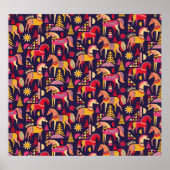 Scandinavische paarden: decoratief naadloos ontwer poster (Voorkant)