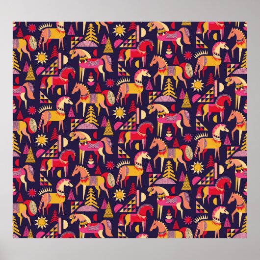 Scandinavische paarden: decoratief naadloos ontwer poster (Voorkant)