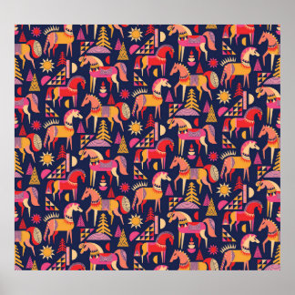 Scandinavische paarden: decoratief naadloos ontwer poster
