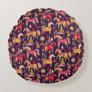 Scandinavische paarden: decoratief naadloos ontwer rond kussen