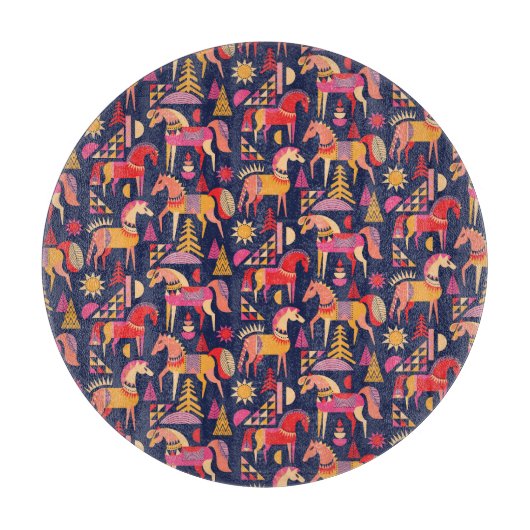 Scandinavische paarden: decoratief naadloos ontwer snijplank (Voorkant)