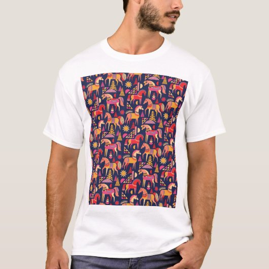 Scandinavische paarden: decoratief naadloos ontwer t-shirt (Voorkant)