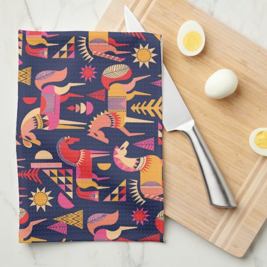 Scandinavische paarden: decoratief naadloos ontwer theedoek (Quarter Fold)