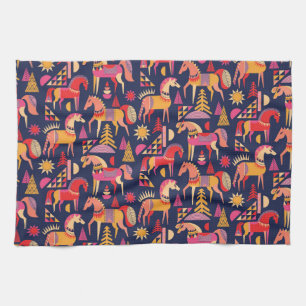 Scandinavische paarden: decoratief naadloos ontwer theedoek