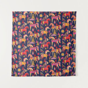 Scandinavische paarden: decoratief naadloos ontwer wandkleed