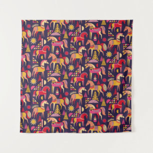 Scandinavische paarden: decoratief naadloos ontwer wandkleed