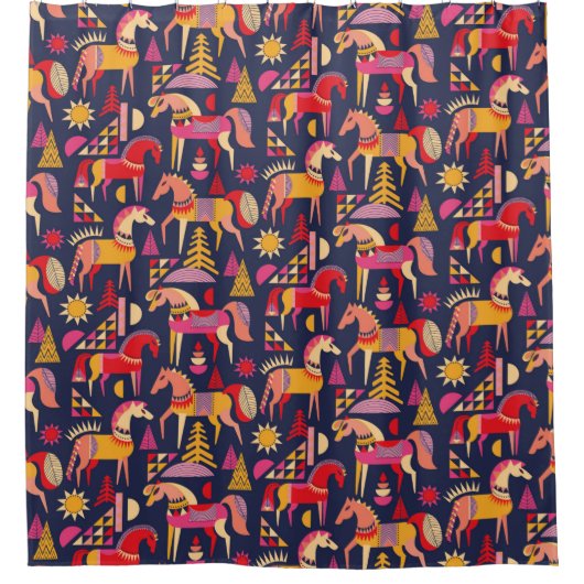 Scandinavische paarden hebben een naadloos ontwerp douchegordijn (Voorkant)