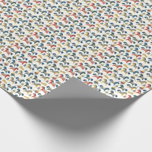 Scandinavische paarden: kleurrijke volkskunst cadeaupapier (Hoek)