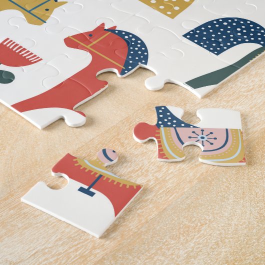Scandinavische paarden: kleurrijke volkskunst legpuzzel (Zijkant)