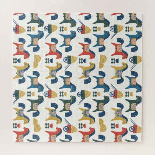 Scandinavische paarden: kleurrijke volkskunst legpuzzel (Horizontaal)