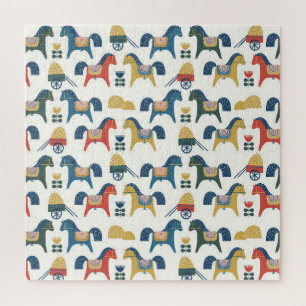 Scandinavische paarden: kleurrijke volkskunst legpuzzel