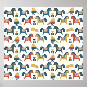 Scandinavische paarden: kleurrijke volkskunst poster