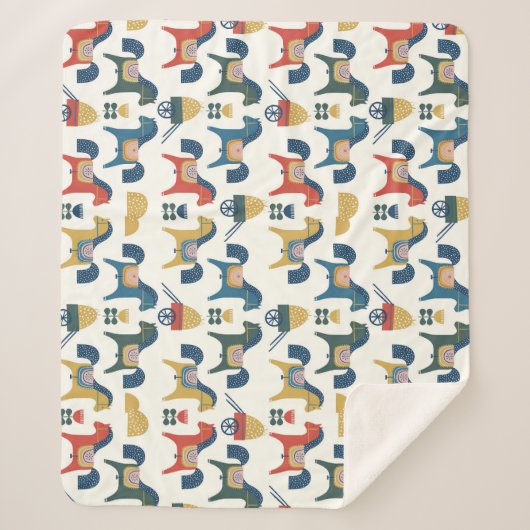 Scandinavische paarden: kleurrijke volkskunst sherpa deken (Voorkant)