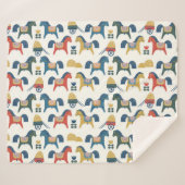 Scandinavische paarden: kleurrijke volkskunst sherpa deken (Voorkant (horizontaal))