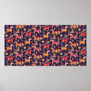 Scandinavische paarden patroon naadloos ontwerp. D Poster