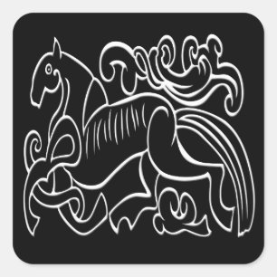 Scandinavische paarden zwart-wit, omgekeerd vierkante sticker