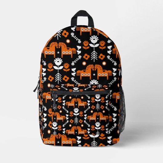 Scandinavische Paardenvolkskunst Bedrukte Rugzak (Voorkant)