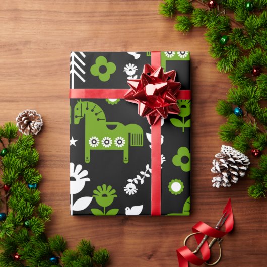 Scandinavische Paardenvolkskunst Cadeaupapier (Feestdagen Geschenken)