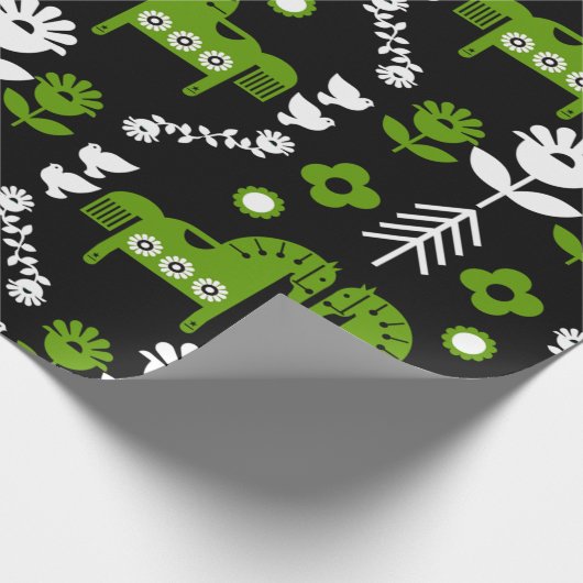 Scandinavische Paardenvolkskunst Cadeaupapier (Hoek)