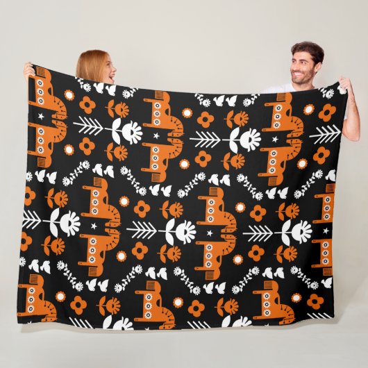 Scandinavische Paardenvolkskunst Fleece Deken (In situ)