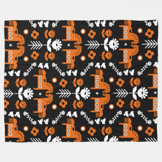 Scandinavische Paardenvolkskunst Fleece Deken (Voorkant (Horizontaal))