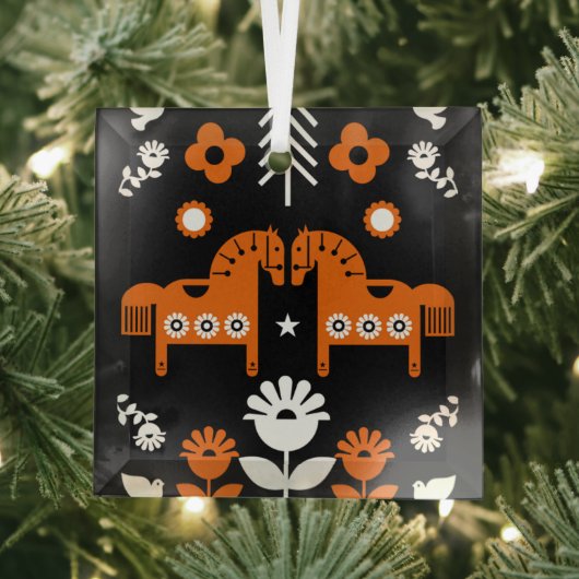 Scandinavische Paardenvolkskunst Glas Ornament (Insitu)