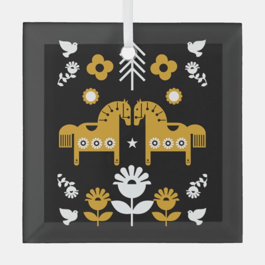 Scandinavische Paardenvolkskunst Glas Ornament (Voorkant)