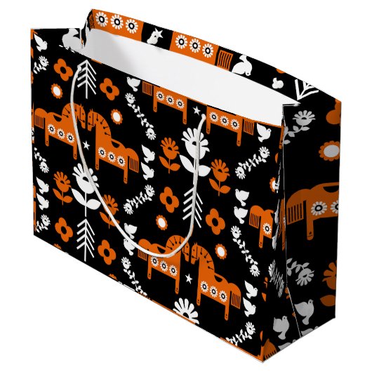 Scandinavische Paardenvolkskunst Groot Cadeauzakje (Achterkant Gekanteld)