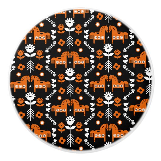 Scandinavische Paardenvolkskunst Keramische Knop (Voorkant)