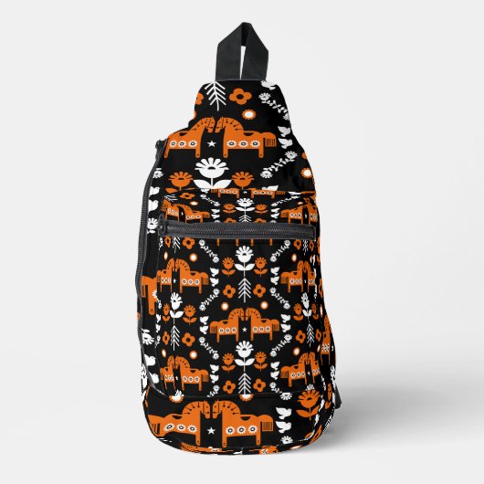Scandinavische Paardenvolkskunst Sling Bag (Voorkant)