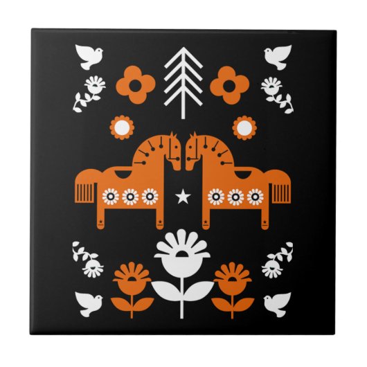 Scandinavische Paardenvolkskunst Tegeltje (Voorkant)