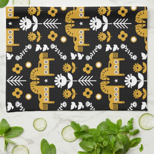 Scandinavische Paardenvolkskunst Theedoek (Gevouwen)