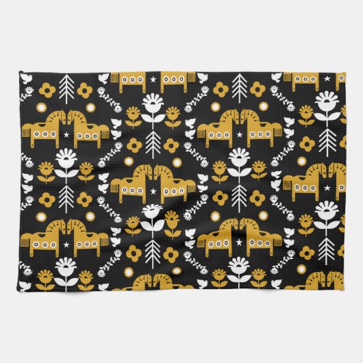 Scandinavische Paardenvolkskunst Theedoek (Horizontaal)